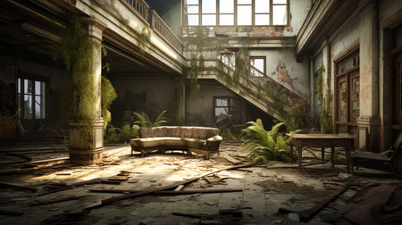 The building, abandoned by time, with lost elements of architecture.の素材