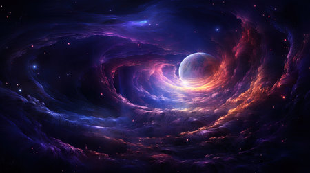 Cosmic symphony in shades of golden, purple and deep blue.の素材