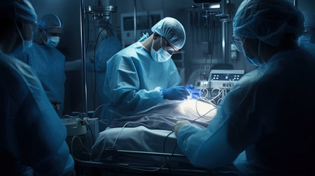 A medical worker providing sterility in a surgical atmosphere.の素材