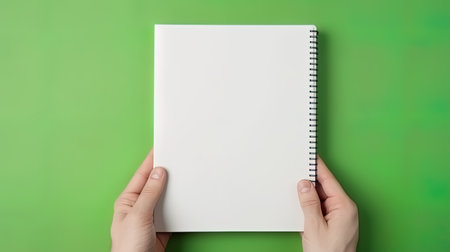 Mokap hands with an empty notebook suitable for presenting an application or website design.の素材