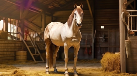 A stable horse, ready for a walk.の素材