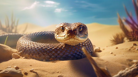 A desert snake crawling in hot sand.の素材
