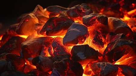 Fire stones in a hot furnace creating heat in the house.の素材