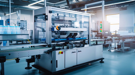 Automated labeling machines apply information about the product on the packaging of food.の素材