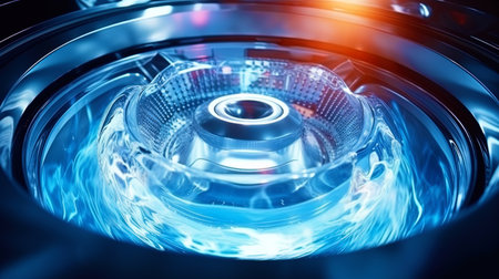 The drum of the washing machine in motion, transmitting the dynamics of the washing process.の素材