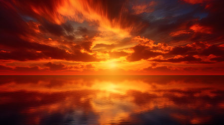 Fiery rays from sunset staining heaven in red and orange shades.の素材