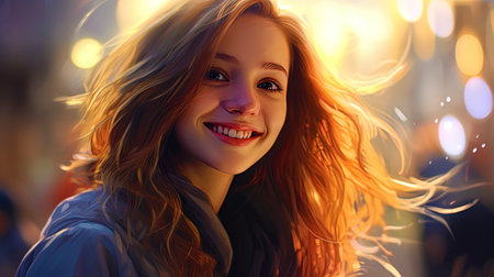 A charming portrait of a smiling girl in a bright light.の素材