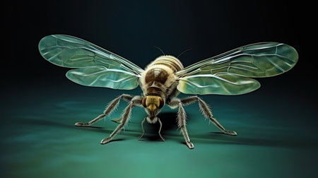 A close plan of a fluffy insect with transparent wings.の素材