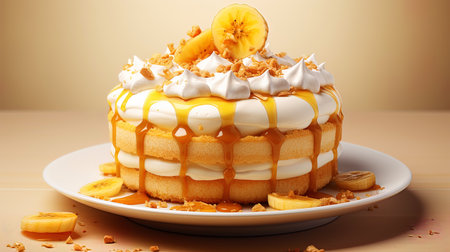 Banoffi pie with caramel, bananas and cream.の素材