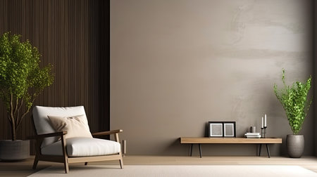 An empty layout of a wall panel in the living room for artwork.の素材