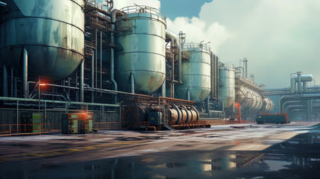Factory building with impressive metal tanks.の素材