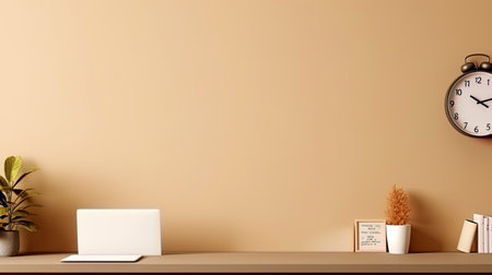 Beige wall in the office with a place for corporate symbols.の素材