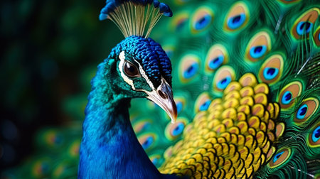 Charming details of the peacock pen in macro.の素材