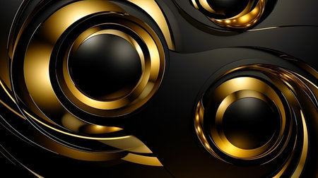 Abstract golden forms on a black background.の素材