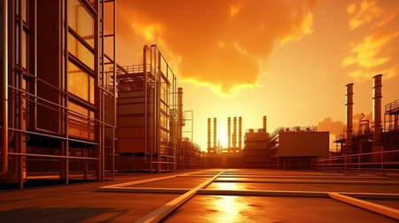 Abstract industrial buildings at sunset.の素材