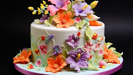 Cake "Floral Inspiration" with bright edible colors.の素材