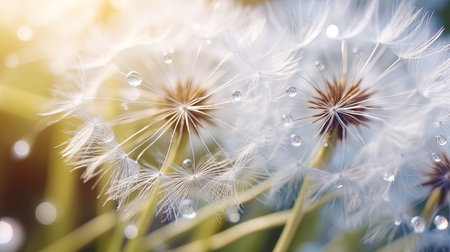 Close up dandelion seeds with morning dew.の素材