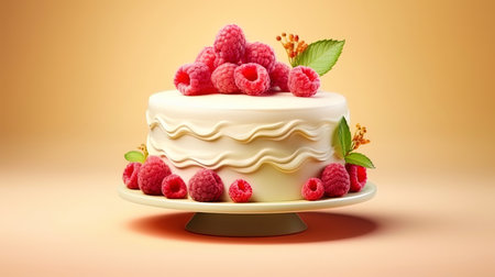 Delicate vanilla cake with raspberry decor.の素材