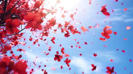 Falling red petals in the wind.の素材