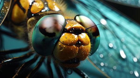 The close up of the dragonfly eye with faces.の素材