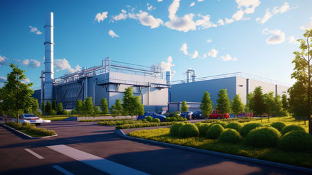 Industrial buildings among green spaces.の素材