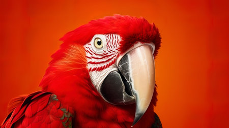 Portrait of a sweet parrot on a red background.の素材