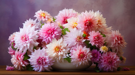 An exquisite gift from pink dahlias in their hands.の素材