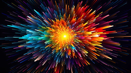 Distorted colored lines in the form of a psychedelic explosion.の素材