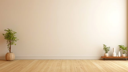 A neutral room with an empty wall layout for decoration.の素材