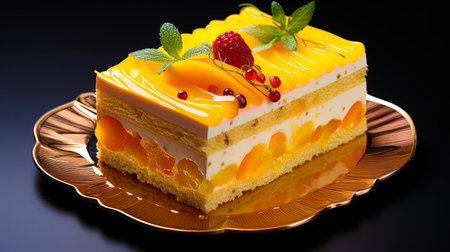 Mango Passion cake with bright fruit inserts.の素材