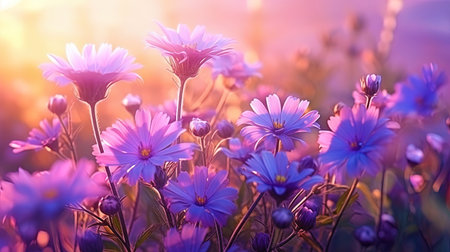 Pastel shades of the flowering macrozzle in the dawn.の素材