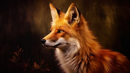 Portrait of a sweet fox on a brown background.の素材