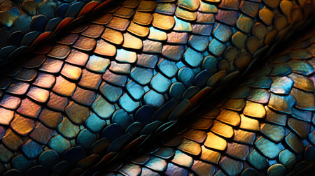 Macrophotography of patterns and shades on the surface of the skin of the python.の素材