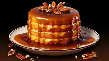 Luxurious cake with caramel glaze and nuts.の素材