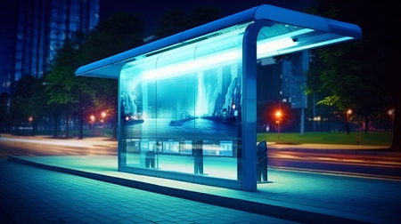 Mokap glass bus stop in a technological style.の素材