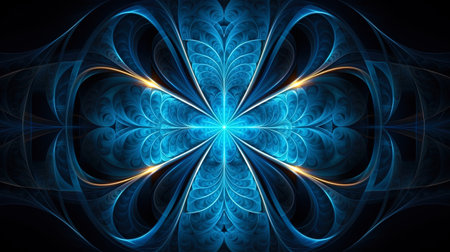 Symmetric fractal forms in blue shades.の素材