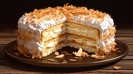 Rafaello cake with coconut filling and almond flakes.の素材