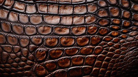 The patterned surface of the alligator skin in an impressive close up.の素材