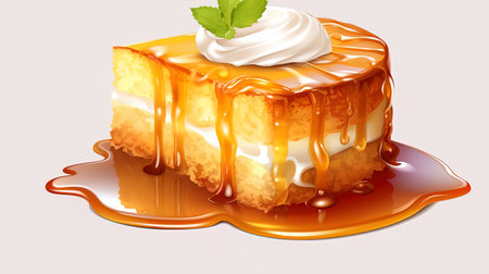 Pudding cake with caramel sauce and vanilla cream.の素材