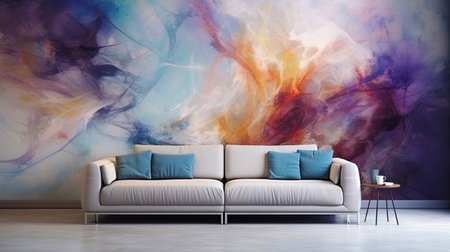 Wallpaper with an abstract picture creating a unique interior.の素材