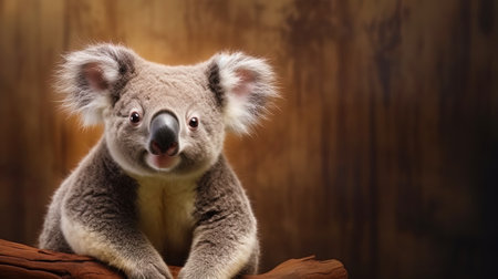 Portrait of a sweet koala on a brown background.の素材