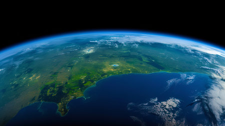 An extensive appearance of the earth from space in a panorama.の素材
