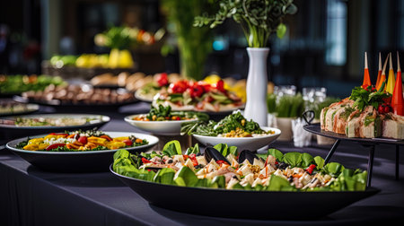Internal banquet with a catering buffet.の素材