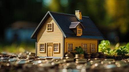 Scene of adding money to a piggy bank: a person who joyfully increases his savings.の素材