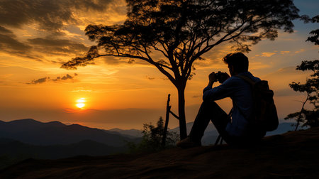 A lover of nature, watching photos of travel, enjoying memories.の素材
