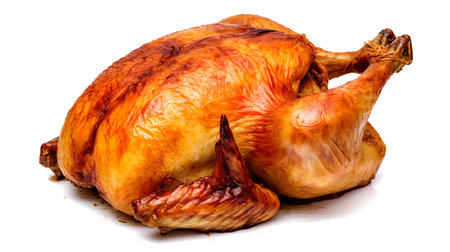 Isolate the whole cooked chicken on a white background.の素材