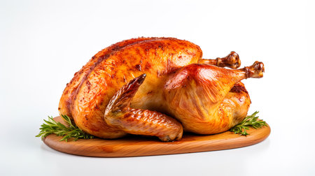 Cooked whole chicken on a white background.の素材