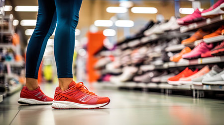 A woman in the sports clothing department chooses new sneakers.の素材
