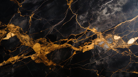 Black texture of marble with golden streaks that give a luxurious look.の素材