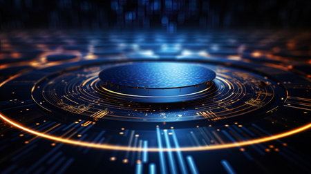 Abstract technological background with digital circles and electronic inserts.の素材
